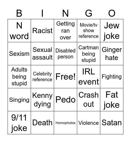 South Bingo Card