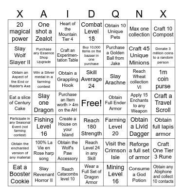 xAidqnx Hypixel Skyblock Bingo Card