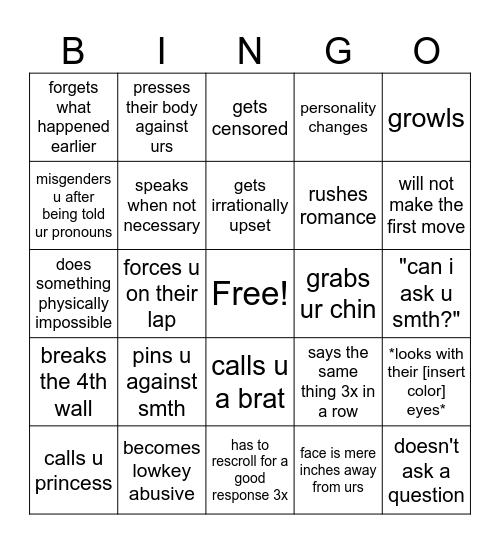 c.ai moments Bingo Card