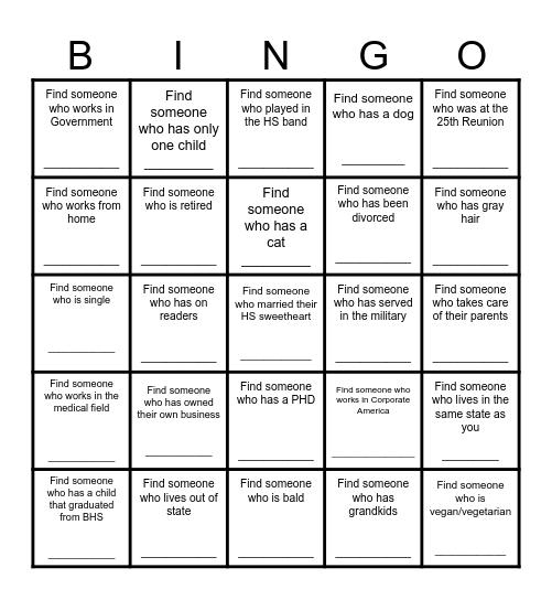 BHS C/O 1994_30th Class Reunion Bingo Card