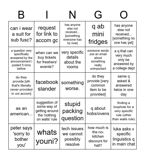 freshers' bingo! Bingo Card