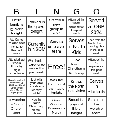 North Men Bingo Card