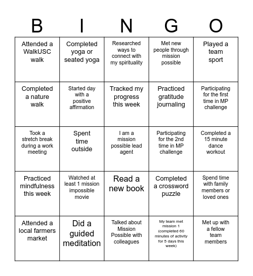 MP2 Bingo Card Bingo Card