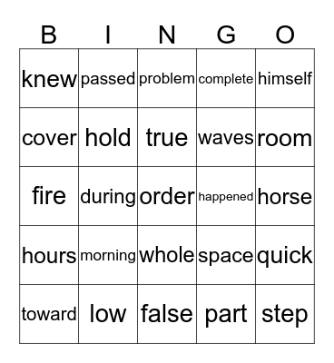 Sight Words Bingo Card