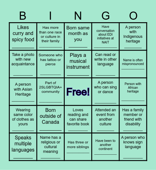 Office of Equity, Diversity and Inclusion Bingo Card