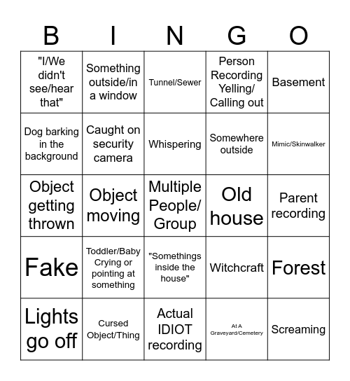 Scary videos bingo Card