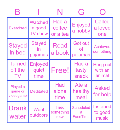 Resilience Bingo Card