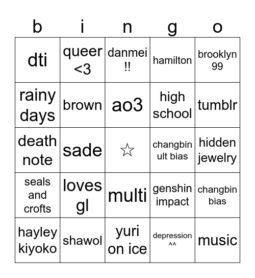 lili bingo Card