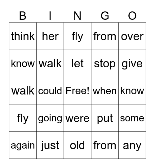 Sight Words 1 Bingo Card