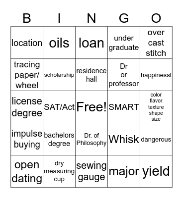 Family and Consumer Science Bingo Card