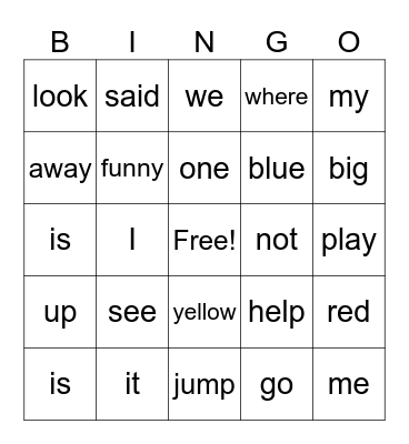Sight Word Bingo - Bingo Card