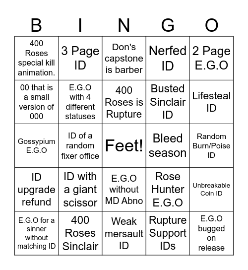 Season 6 IDs and Season Pass Bingo Card