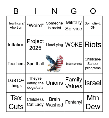 VP Debate 2024 Bingo Card