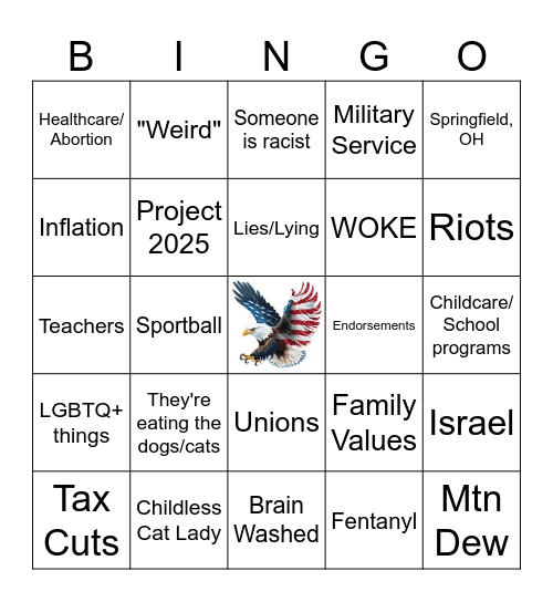 VP Debate 2024 Bingo Card