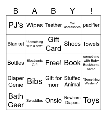 Baby Gift Bingo Card
