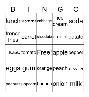 Things to Eat  Bingo Card