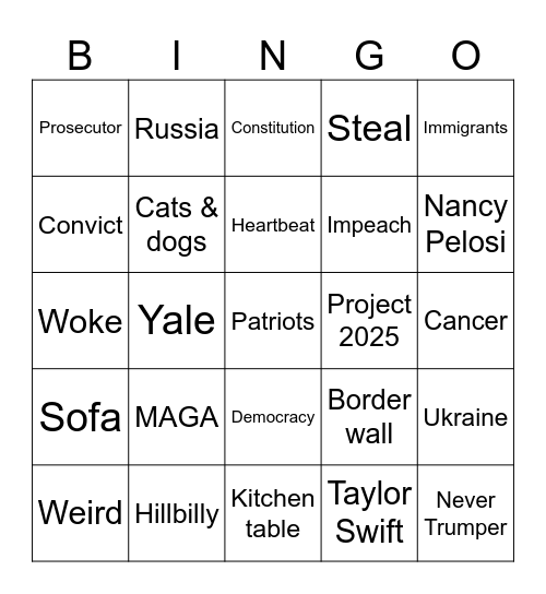 VP Debate Night Bingo Card