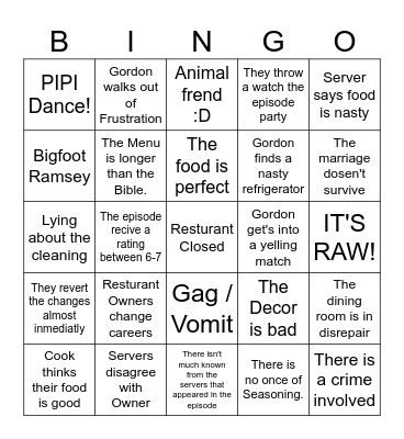 TV Recap Bingo Card