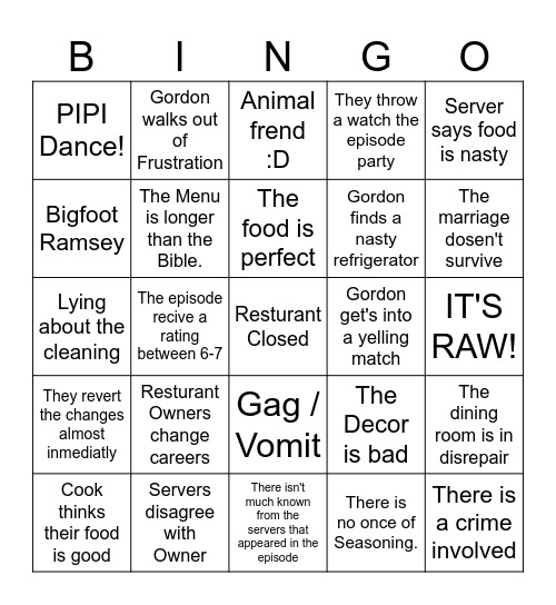 TV Recap Bingo Card