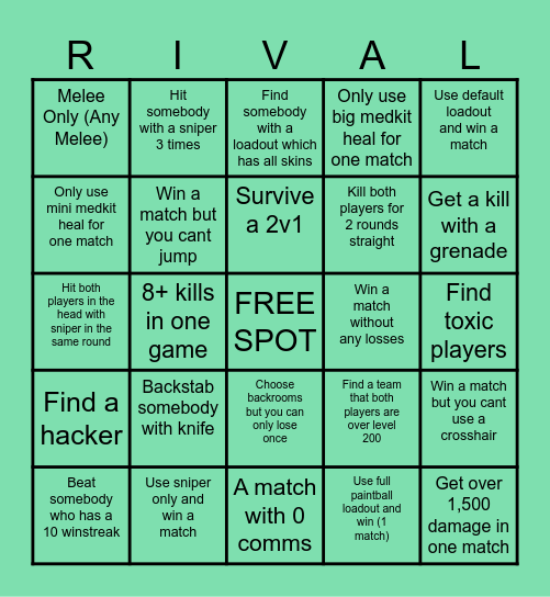 RIVALS Bingo Card