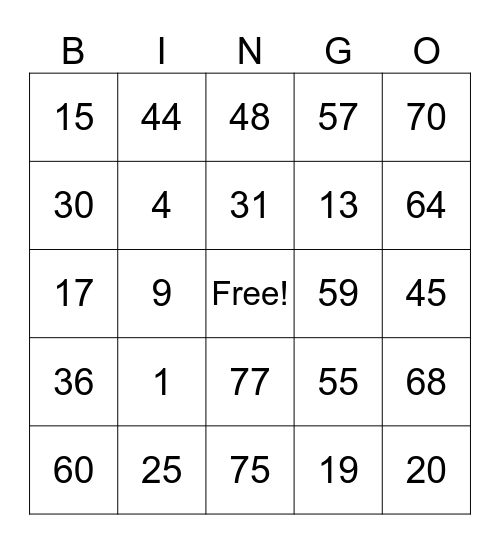 BINGO ALBERTA Bingo Card
