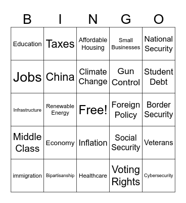 VP Debate Bingo 10/1/2024 Bingo Card