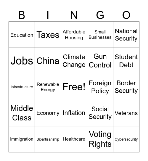 VP Debate Bingo 10/1/2024 Bingo Card