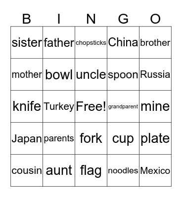 Getting Together Bingo Card