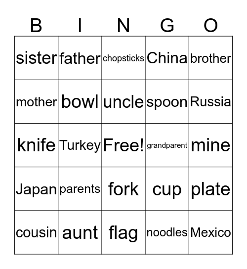 Getting Together Bingo Card