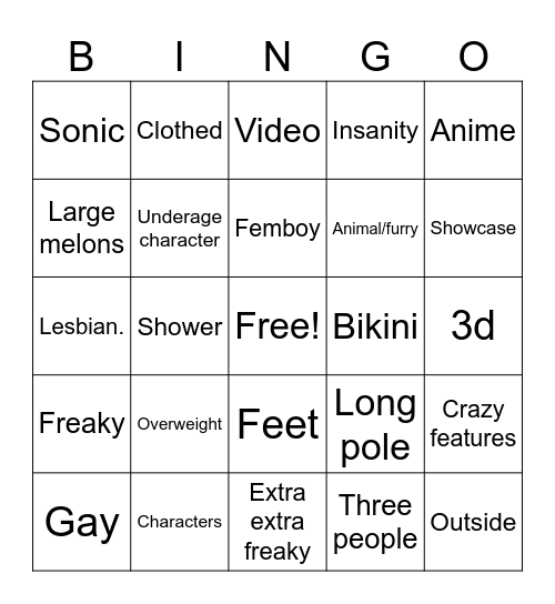 freaky  Bingo Card
