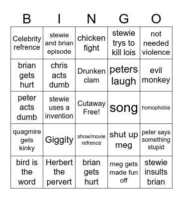 Family Guy Bingo Card