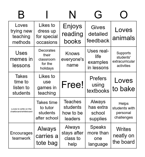 TEACHER BINGO! Bingo Card