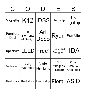 Interior Design Bingo Card