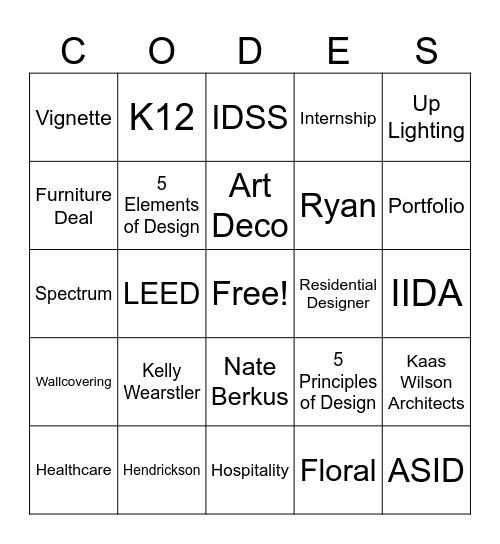 Interior Design Bingo Card