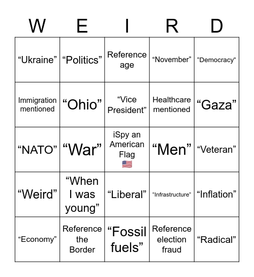 USA 2024 VP Debate 🍻 Bingo Card