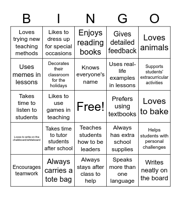 TEACHER BINGO! Bingo Card