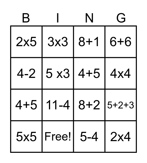 Katie math bingo Card