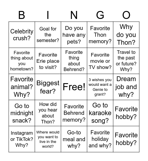 Thon Bingo Card