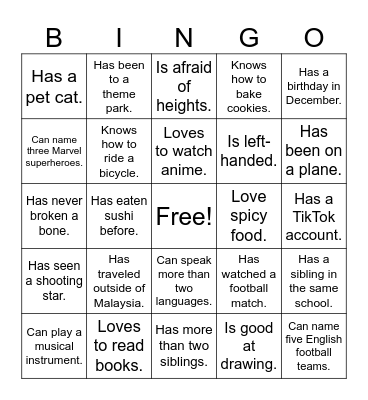 Human Bingo Card