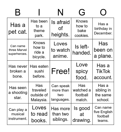Human Bingo Card