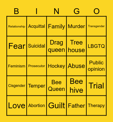 Mad Honey Bingo Card
