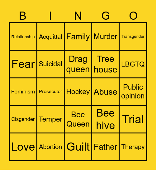 Mad Honey Bingo Card