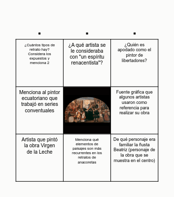 La pintura durante el virreinato Bingo Card