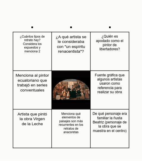 La pintura durante el virreinato Bingo Card