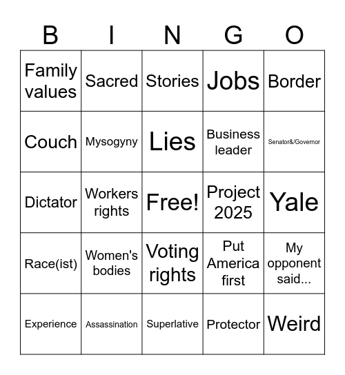 2024 VP Debate Bingo Card