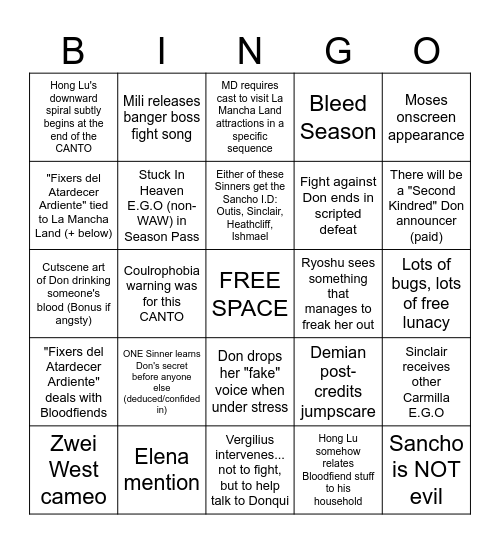 Oblivion Bingo Card