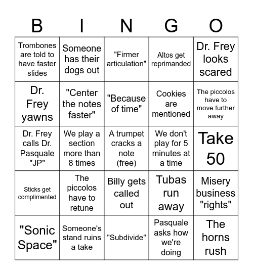 Recording Session #1 Bingo Card