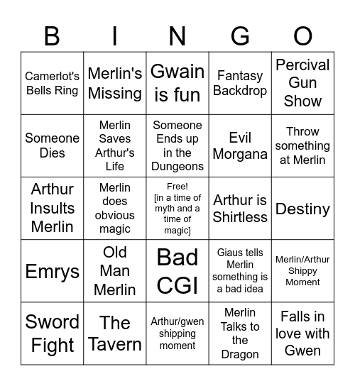 season 4 merlin bingo Card