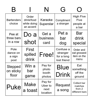 Saturday Night Bingo Card