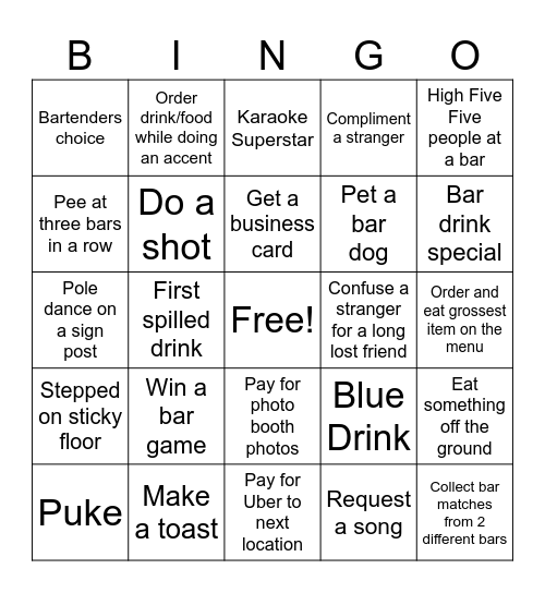 Saturday Night Bingo Card